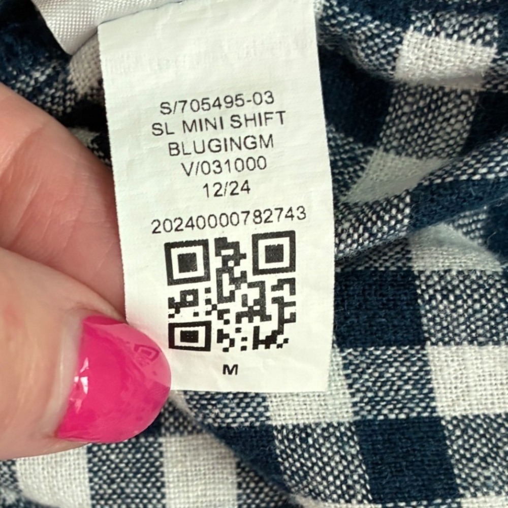 Old Navy Womens Navy Blue Gingham Linen Blend Sleeveless Mini Shift Dress M NWT - Picture 7 of 11